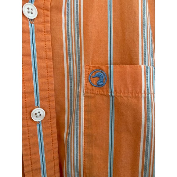 Duck Head Vintage 90s Orange Striped Short Sleeve Casual Button Down Shirt, XL - Picture 4 of 4